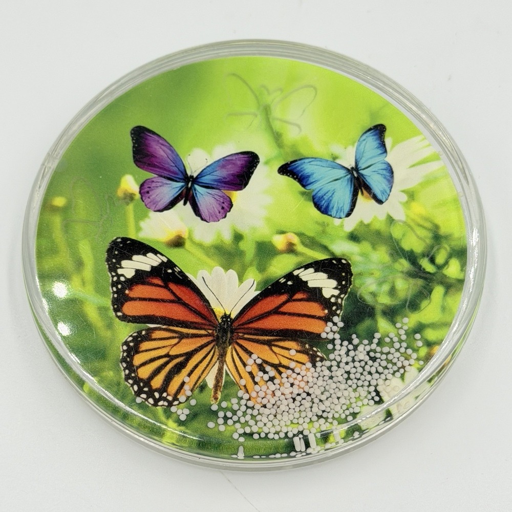 Butterfly Liquid Motion Disc 4" Monarch Floral Floating Snow Beads Decor Y2K